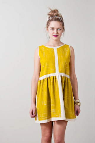 Tony Chestnut Spring Summer 2012 collection, organic unbleached cotton chartreuse dress, hand painted